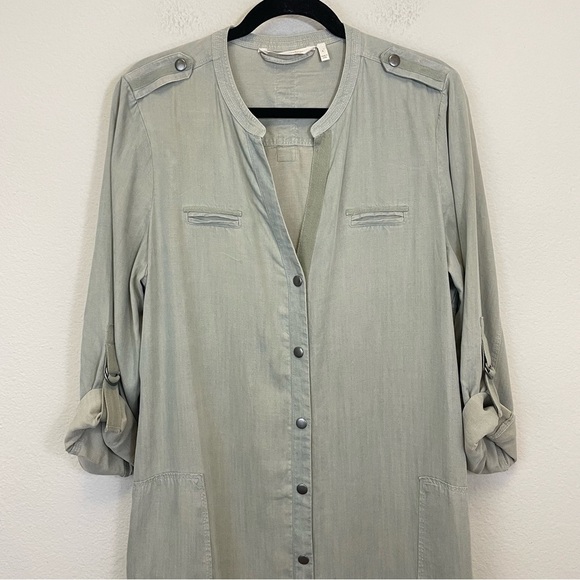 Soft Surroundings Chambray Roll Tab Sleeves Shirt Dress Green Size Large - Picture 6 of 8
